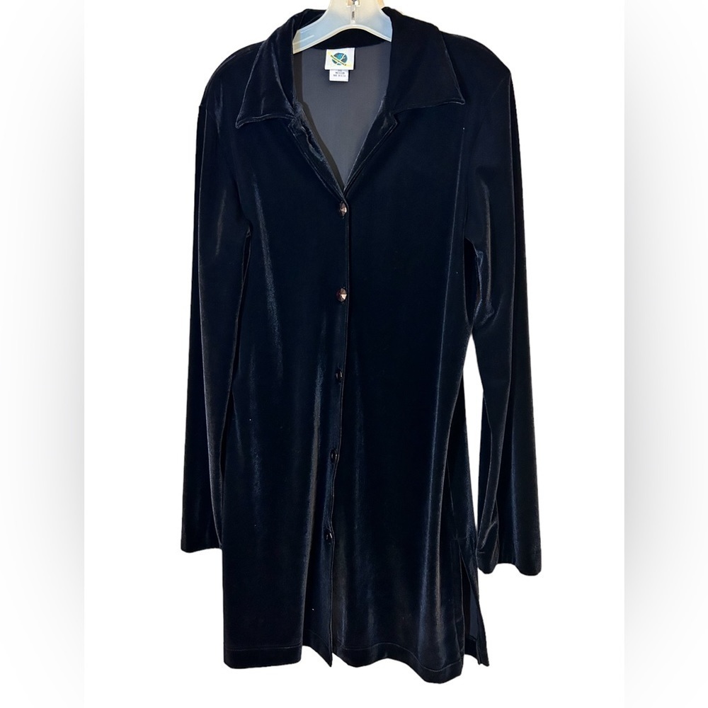 Women’s Black Velvet Blouse Long Sleeve Button Front Tunic Size Medium